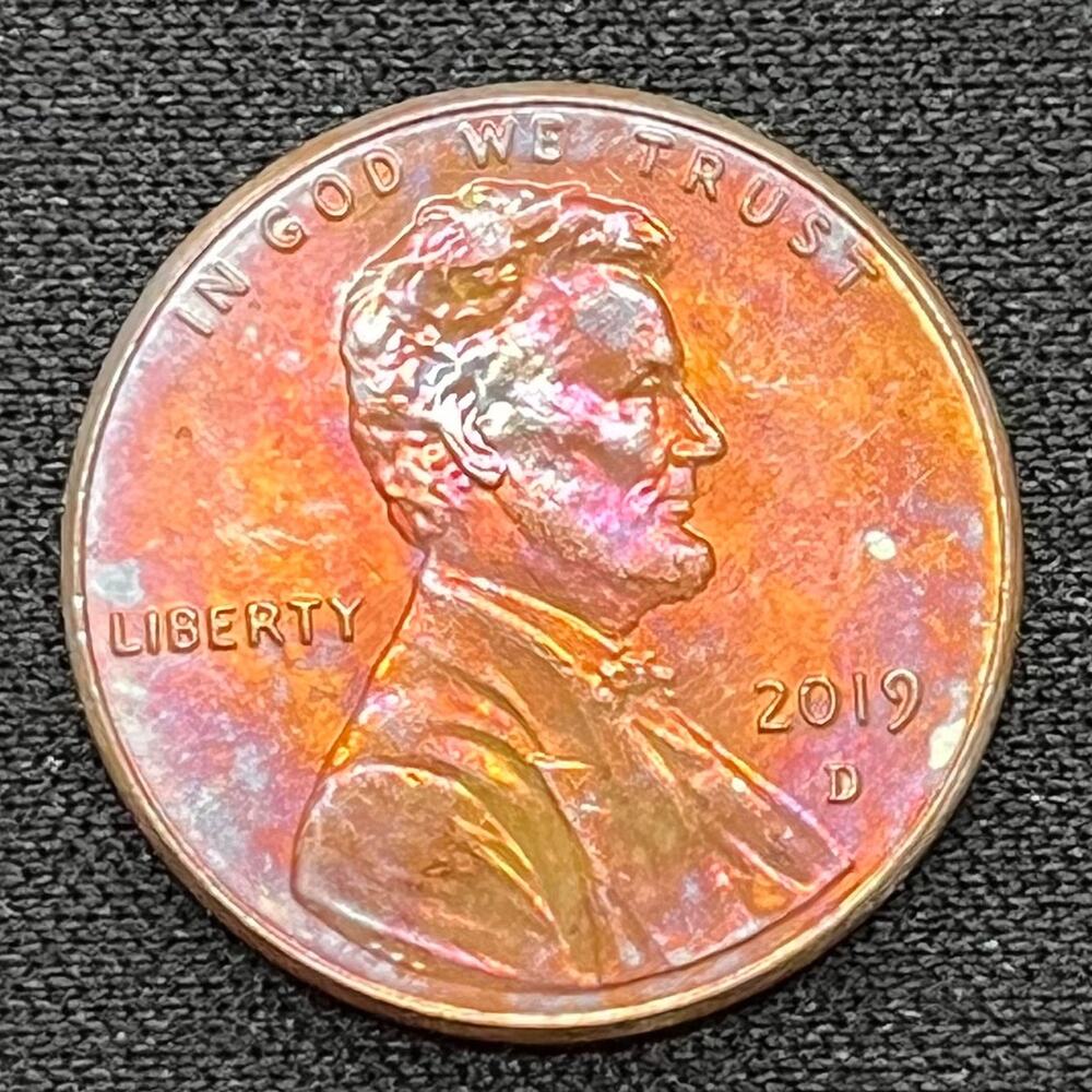 2019-D Lincoln Penny | Blister Red Sunset Toned Handmade Dyed Gifting Coin #65